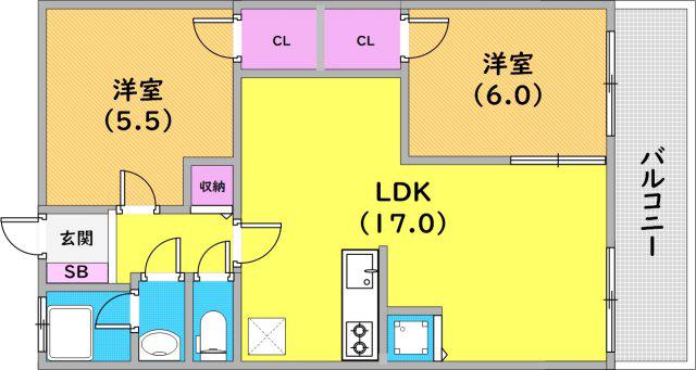 グレイス魚崎(2LDK/3階)の間取り写真