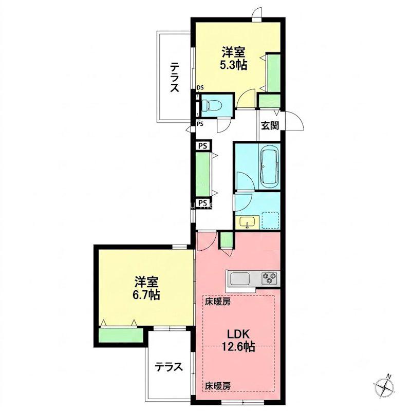 浜竹1丁目メゾン(2LDK/1階)の間取り写真