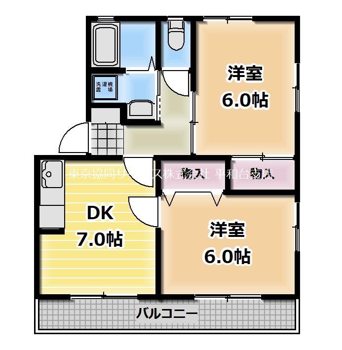 カノンB(2DK/2階)の間取り写真