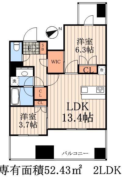 レジディア新御徒町II(2LDK/9階)の間取り写真