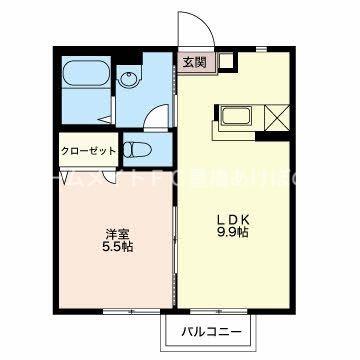 サウスウイングB棟(1LDK/2階)の間取り写真