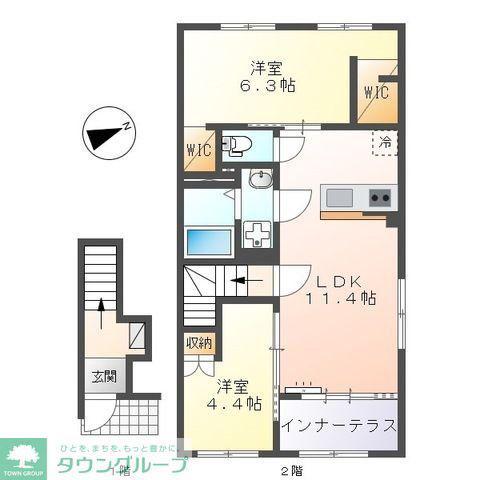 シャインテラス・アベニール(2LDK/2階)の間取り写真