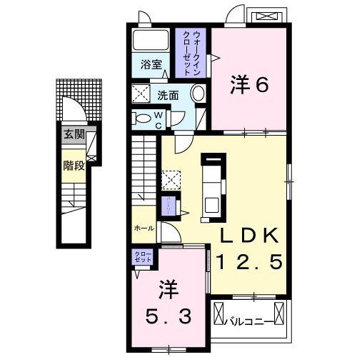 オルテンシアI(2LDK/2階)の間取り写真