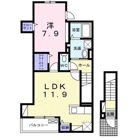 シャルマンフルールI(1LDK/2階)の間取り写真