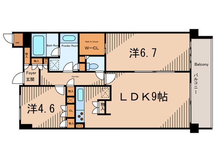 HF若林公園レジデンス(2LDK/4階)の間取り写真