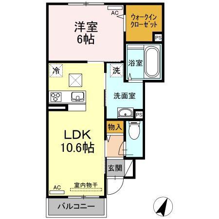エスポワールHIYAKO(1LDK/1階)の間取り写真