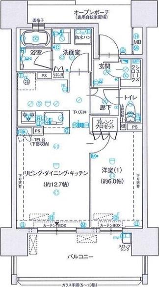 ファミリアーレ尾頭橋レジデンス(1LDK/7階)の間取り写真