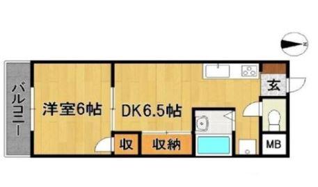 ラ バンリュ東合川(1DK/2階)の間取り写真