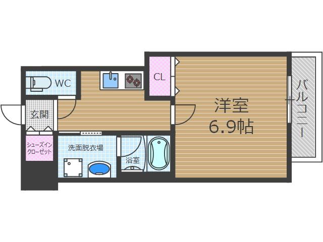 ウェルスクエア茨木駅前(1K/1階)の間取り写真