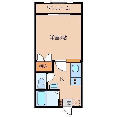 トーナソル(1K/2階)の間取り写真