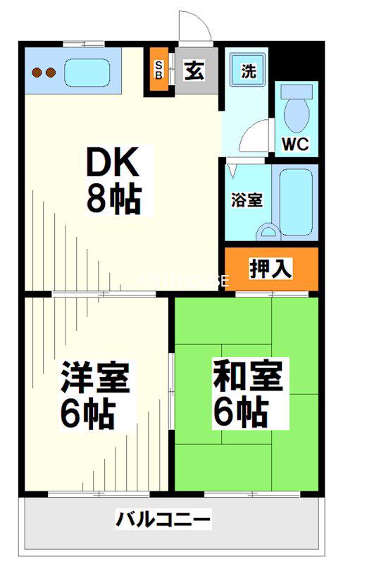 ニューカレード(2DK/1階)の間取り写真