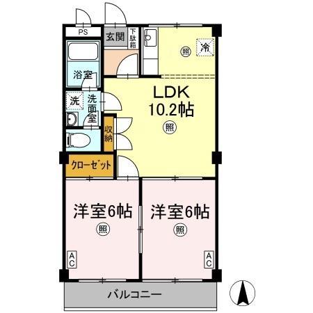 クレヴァー(2LDK/2階)の間取り写真