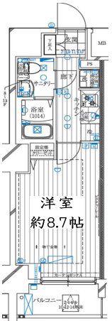 レガリス亀戸(1K/4階)の間取り写真