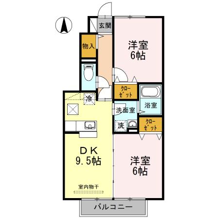 アルカディアE棟(2DK/1階)の間取り写真