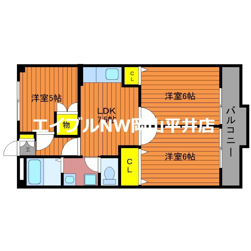 赤田ハイツ(3LDK/3階)の間取り写真