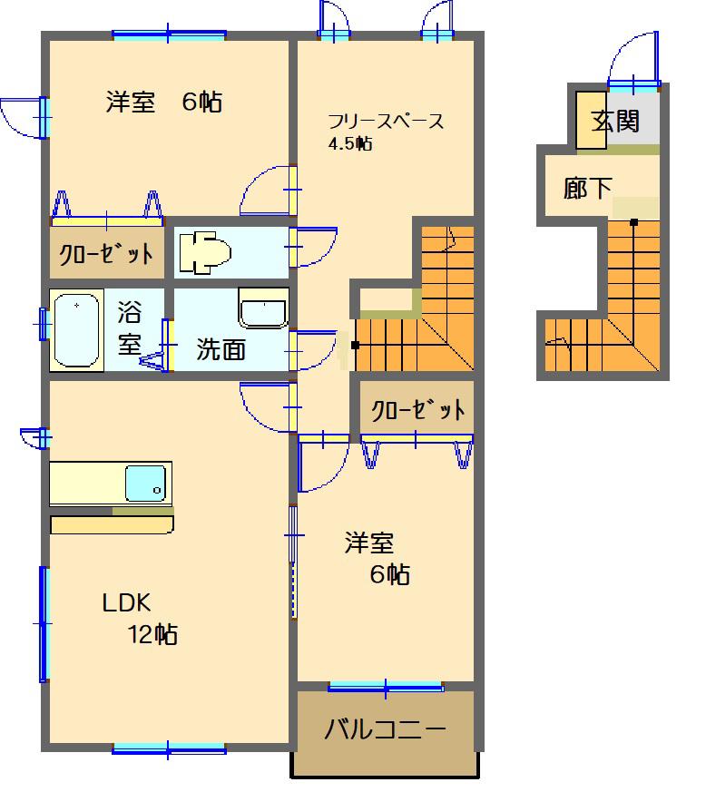 ボヌフェール(2SLDK/2階)の間取り写真