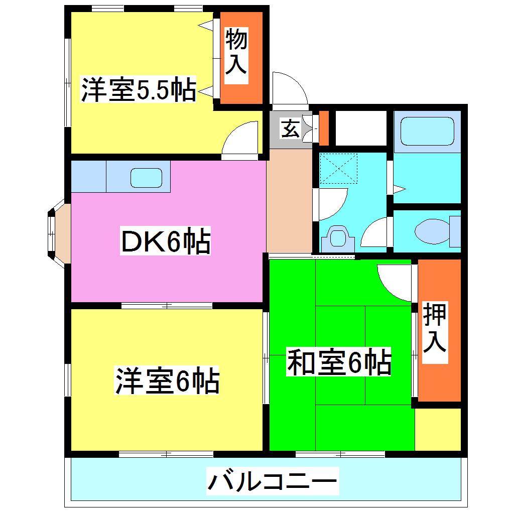 オークハイツ(3DK/4階)の間取り写真