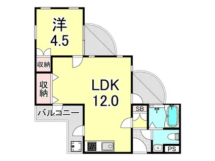 ウエストサイドイン神戸(1LDK/3階)の間取り写真