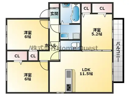 ラパン久宝寺 B棟(3LDK/2階)の間取り写真