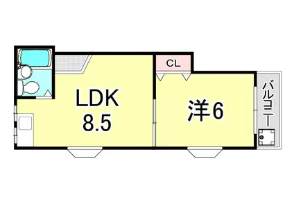 エーワン塚口(1LDK/2階)の間取り写真