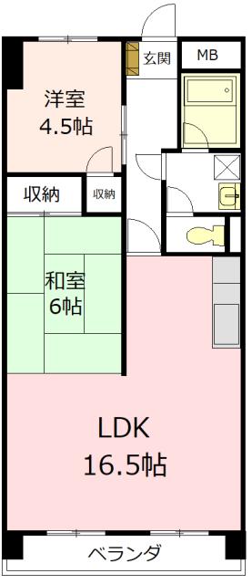 ヴイラージュ歌里(2LDK/3階)の間取り写真