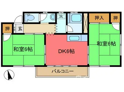ハイツ石関(2DK/2階)の間取り写真