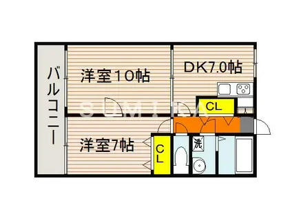 アークハイツ鹿田(2DK/6階)の間取り写真