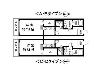 六甲ヒルズ(1K/3階)の間取り写真