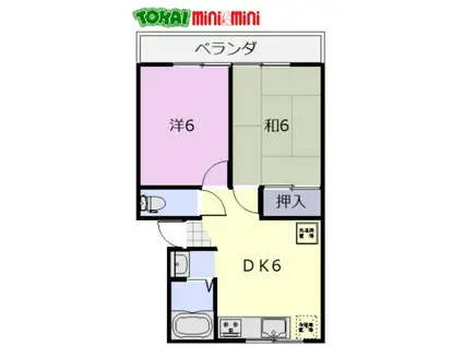 ホワイトピジョン(2DK/2階)の間取り写真