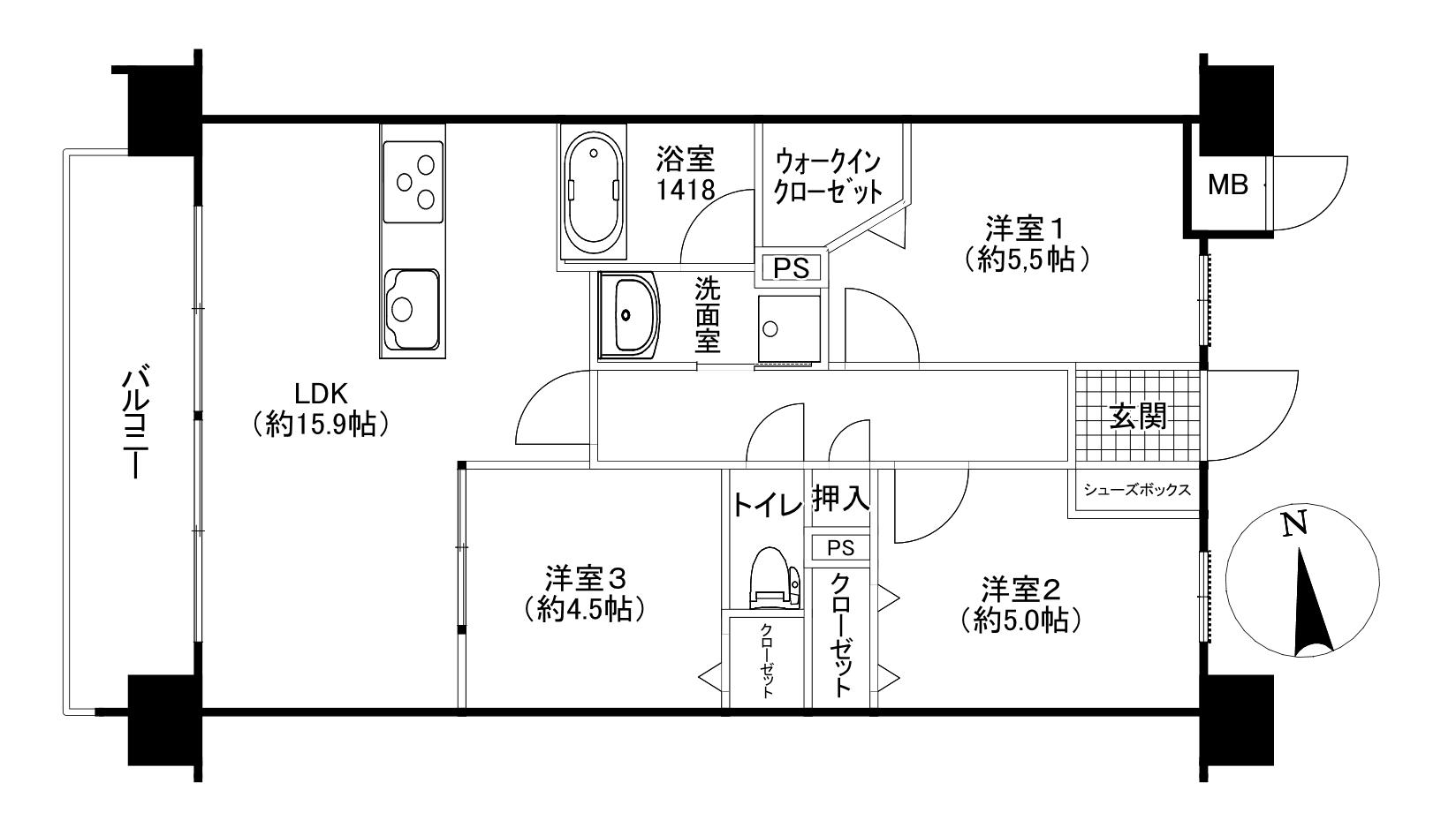 トラストレジデンス西鉄久留米駅(3LDK/8階)の間取り写真