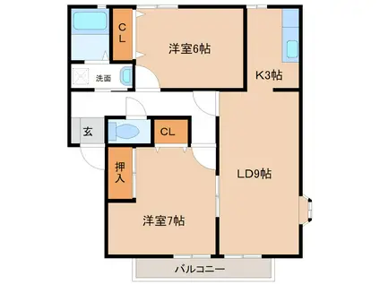 サンビレッジ椚C棟(2LDK/2階)の間取り写真