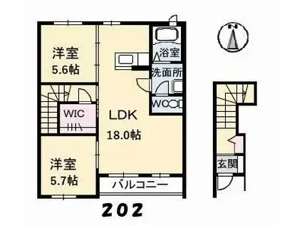 シャーメゾン桜川(2LDK/2階)の間取り写真