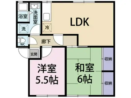 ソファレ土屋B(2LDK/1階)の間取り写真