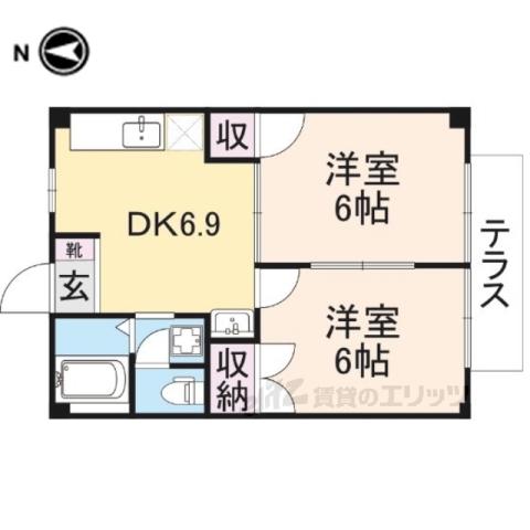 カーム石川(2DK/1階)の間取り写真