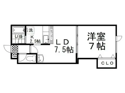 メゾンドえとり(1LDK/2階)の間取り写真