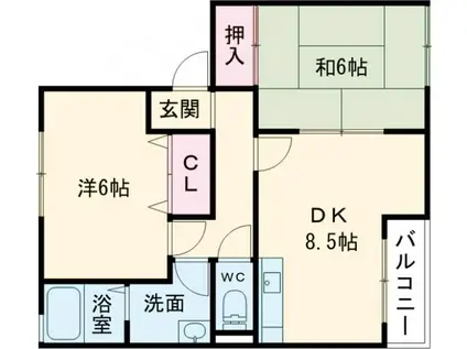 サンガーデン浄泉 東棟(2DK/1階)の間取り写真