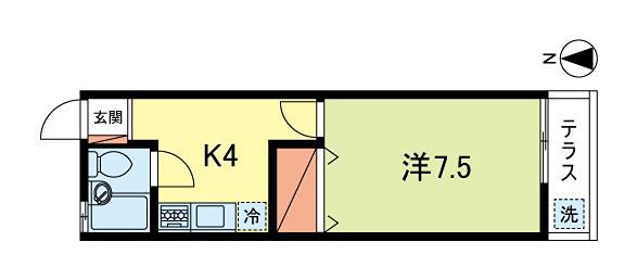 パインハイツ(1K/1階)の間取り写真