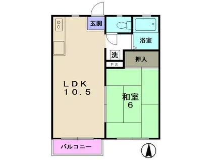 ビブロスヒル(1LDK/2階)の間取り写真