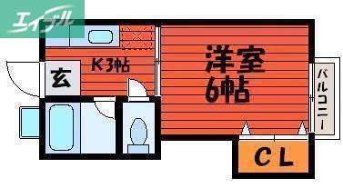 コーポ大野辻(1K/2階)の間取り写真
