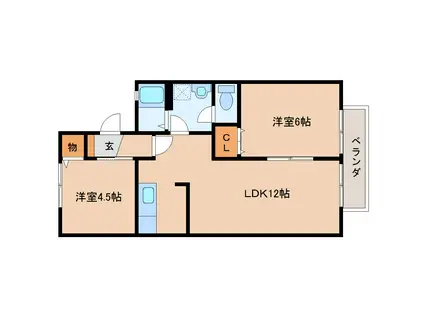 セジュール城島1号館(2LDK/2階)の間取り写真