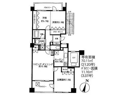 クレッセント新宿柏木(2LDK/3階)の間取り写真