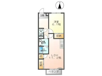ホープヒル新田(1LDK/2階)の間取り写真