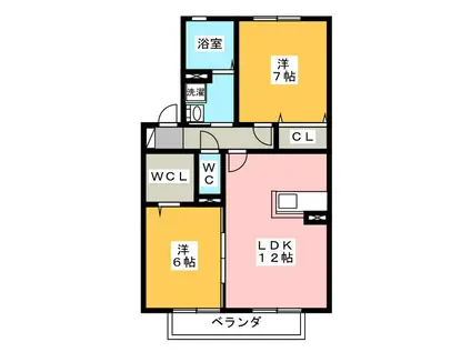 アポロタウン A(2LDK/2階)の間取り写真