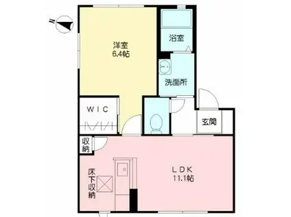 ウィスティリア神岳  B棟(1LDK/1階)の間取り写真