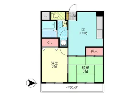 舞鶴APARTMENT(2DK/4階)の間取り写真