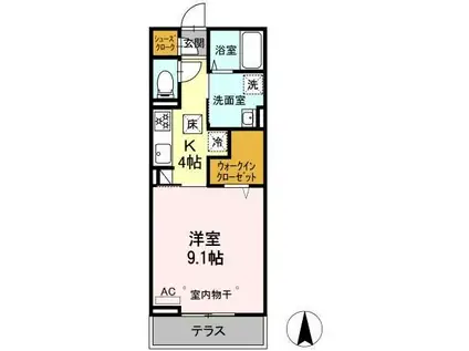 LUPINUS境 B棟(1K/1階)の間取り写真