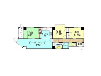 ロワイヤルユゥ・アルデーニ(3LDK/5階)の間取り写真