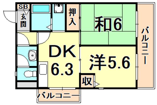 セントラル第二東園田(2DK/1階)の間取り写真