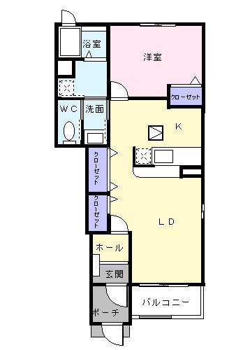 エクスヴィラII(1LDK/1階)の間取り写真