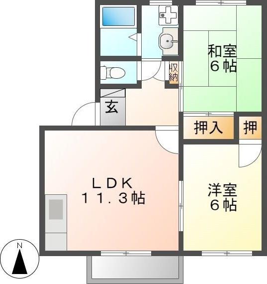 モンシャトー可児C(2LDK/2階)の間取り写真